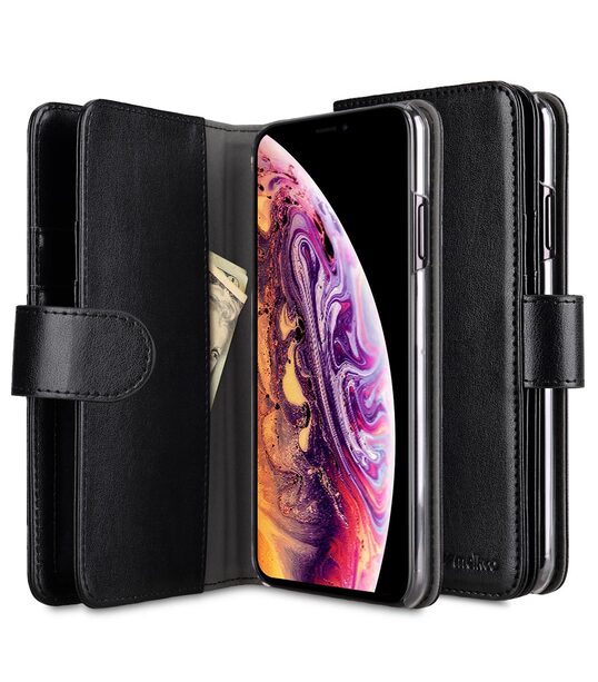 PU Leather Wallet Plus Book Type Case for Apple iPhone XS Max - (Black)